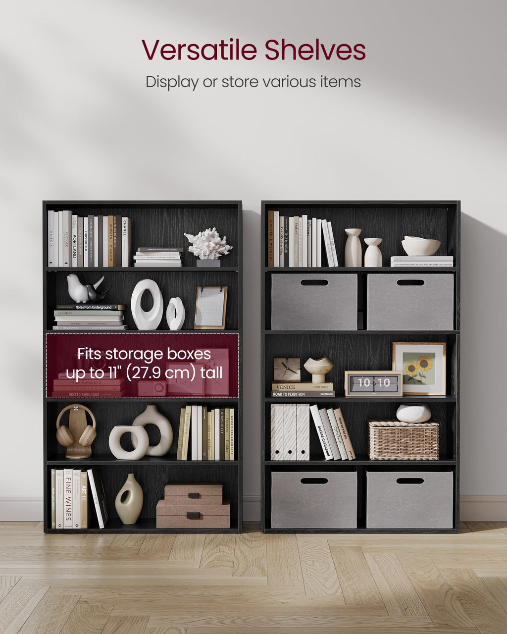 Vasagle Bookshelf, 30 Inches Wide, 5-Tier Open Bookcase With Adjustable Storage Shelves, Floor Standing Unit, Ebony Black Ulbc175T56