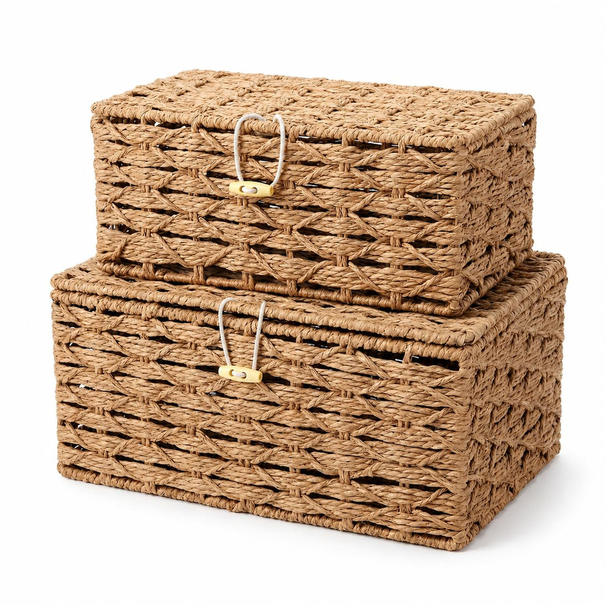 Rattanzenith Woven Basket with Lid Set of 2, Small & Large Stackable Bins