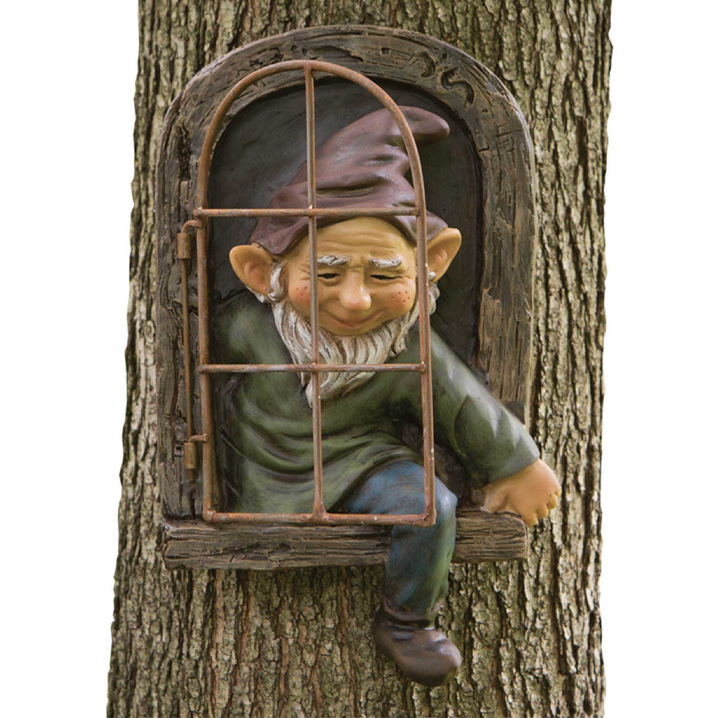 Bits And Pieces - 12-Inch Elf Out The Door Tree Hugger - Yard Decorations - Whimsical Tree Sculpture - Garden Decoration - Garde