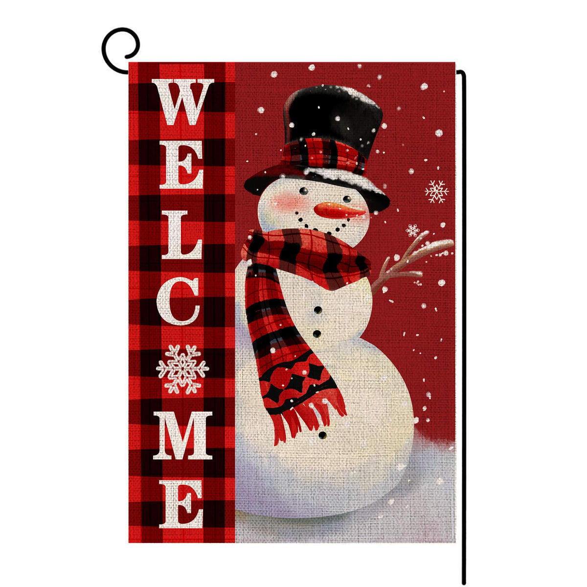 Welcome Christmas Garden Flag Double Sided Snowman With Buffalo Plaid Scarf Garden Flag, Winter Christmas Rustic Yard Outdoor De