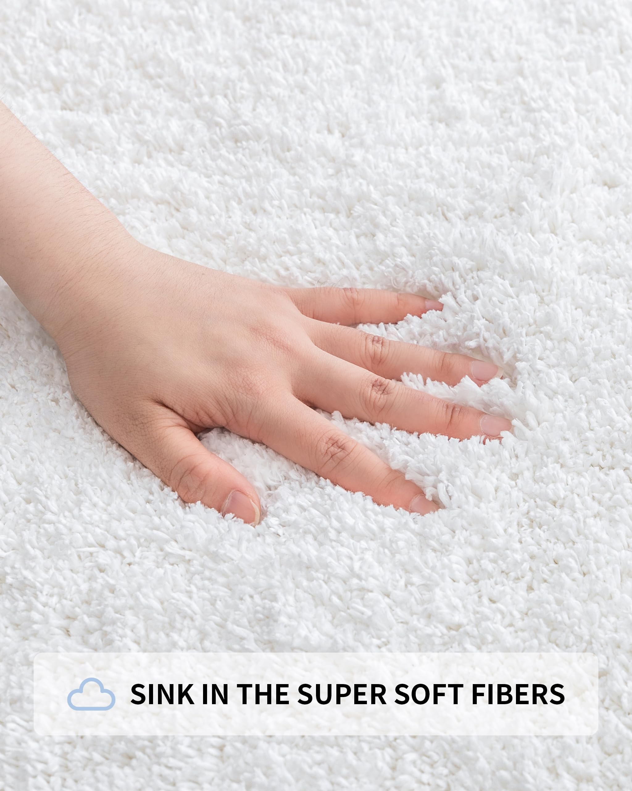 Ilango White Bathroom Rug Super Absorbent, Washable Bath Mat Non Slip For Floor, Thick Plush Shaggy Bath Rug With Rubber Bottom