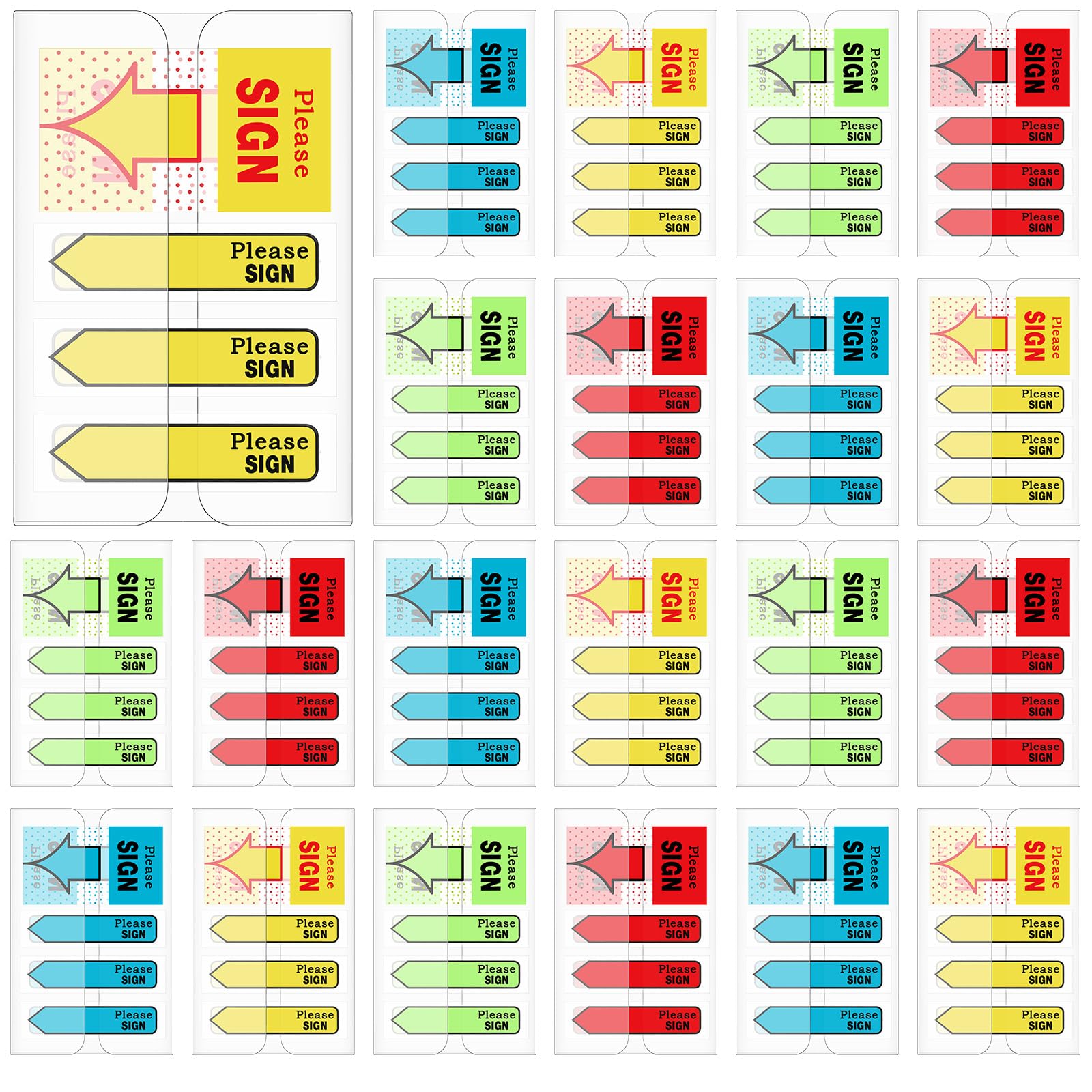 Teling 2000 Pcs/ 20 Packs Sign Here Sign Date Tabs Stickers Colored With Dispenser Arrow Flag Tabs With Dispenser Easy To Post F