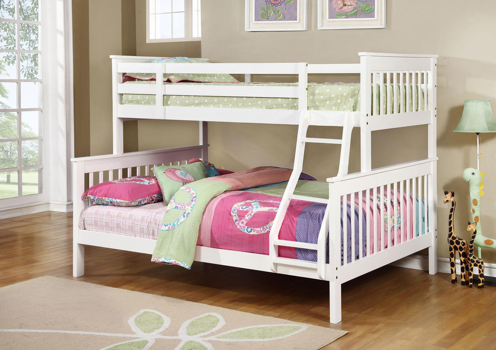 Coaster Home Furnishings Chapman Transitional Wood Twin Over Full Size Bunk Bed Frame with Ladder and Guardrails Fully Slatted Mattress Ready Foundation White 460260