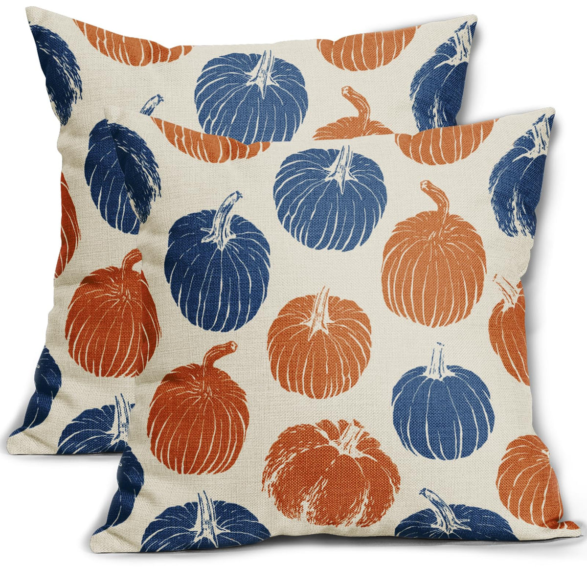 Aytipun Blue Orange Pumpkin Fall Pillow Covers 18X18 Set Of 2 Autumn Harvest Print Thanksgiving Decorative Throw Pillows Outdoor