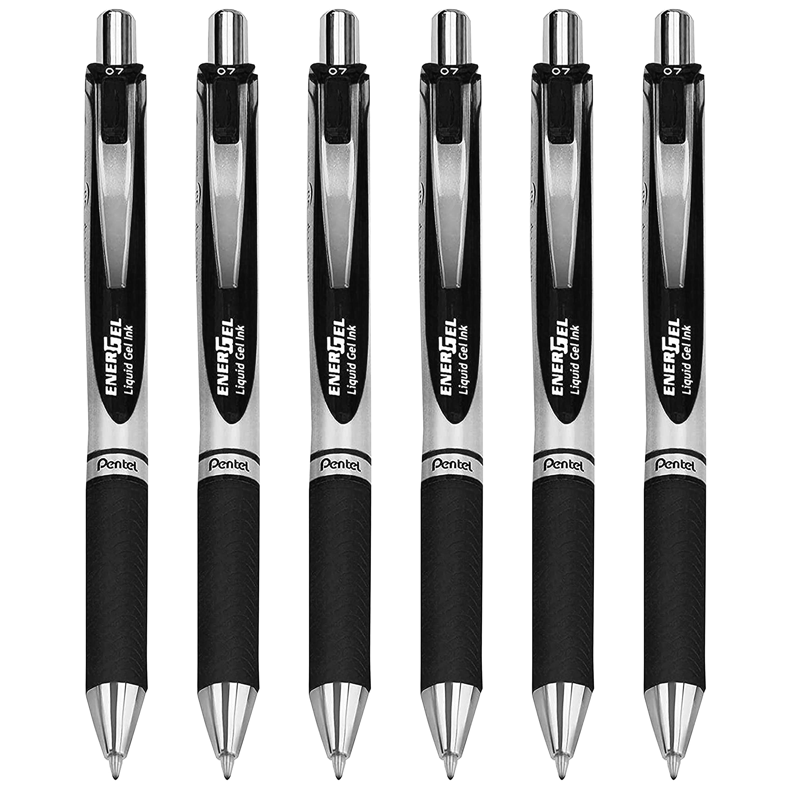 Pentel Energel Xm Bl77 - Retractable Liquid Gel Ink Pen - 0.7Mm - 54% Recycled - Black - Pack Of 6