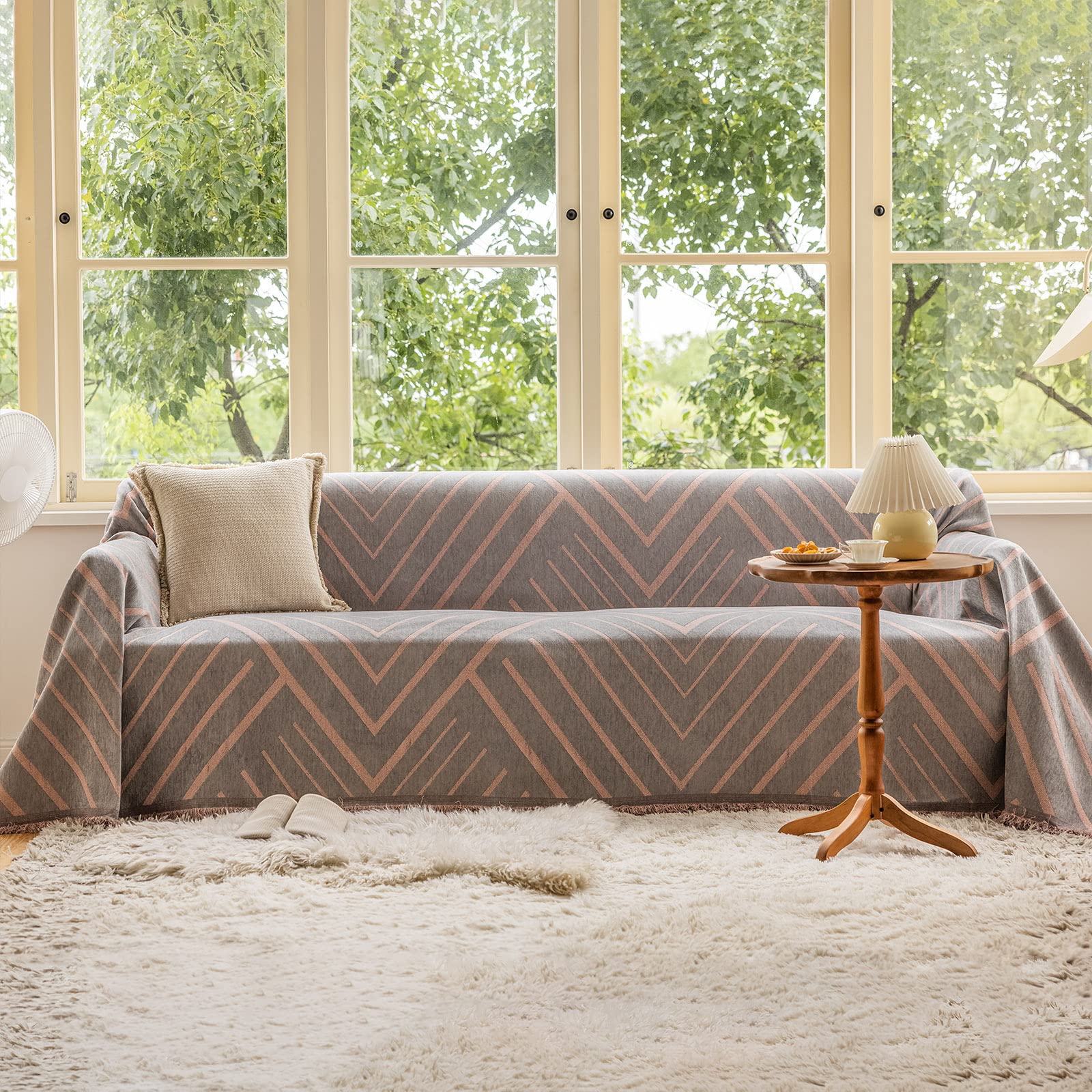 Vclife Modern Geometric Sofa Cover Pink Gray Herringbone Jacquard Sofa Slipcover Couch Cover For 2 Cushion Couch Sofa Non Slip T