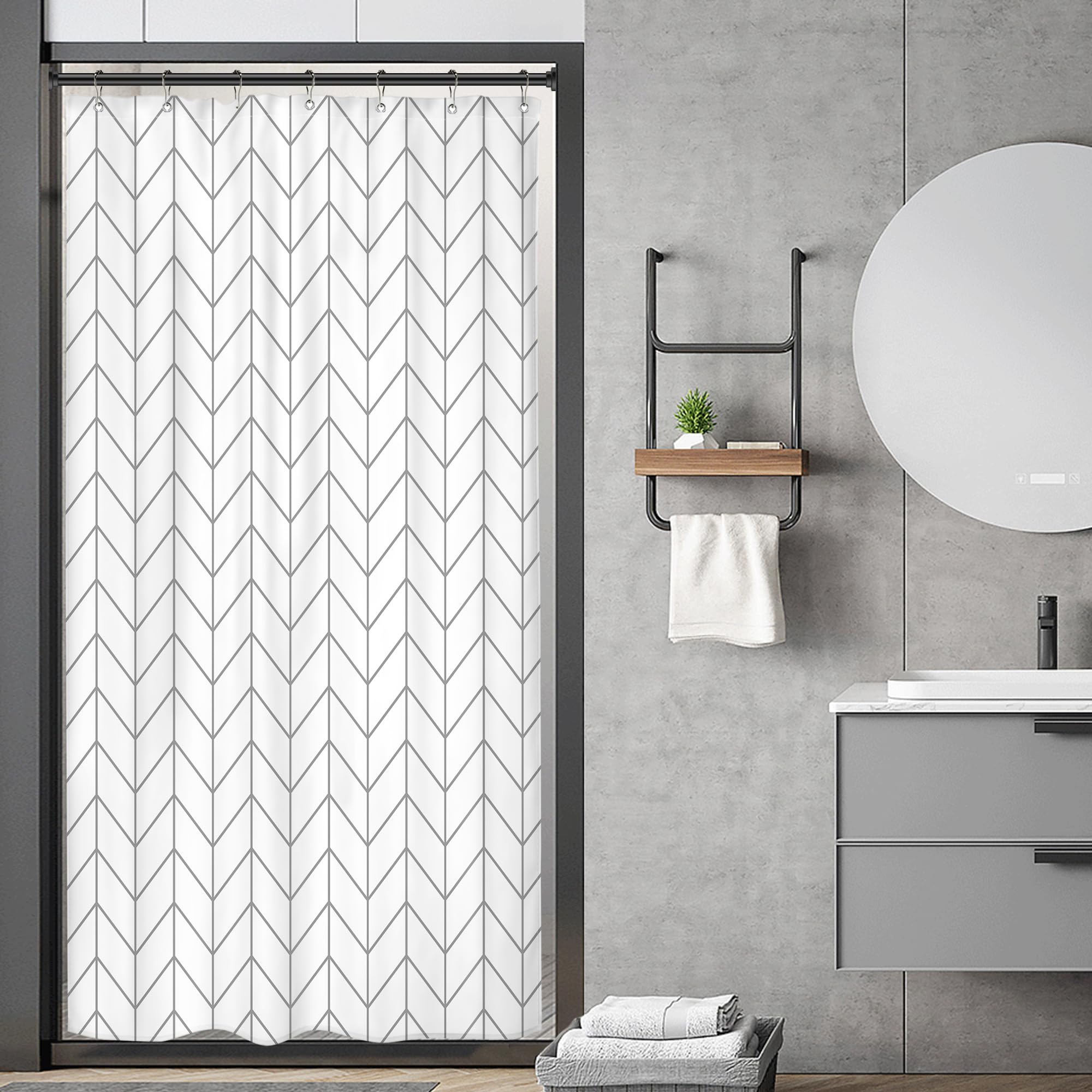 Riyidecor Stall Small RV Gray White Grey Bathroom Shower Curtain Liner 36Wx72H Inch Half Single Narrow Walkin Standing Little Si