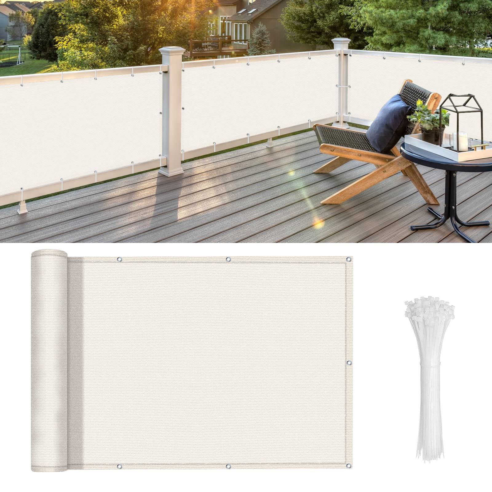 Love Story Balcony Privacy Screen, 3'X16' Beige Deck Shield Screen Fence Cover (Hdpe),Uv Protection And Weather-Resistant,3 Ft H