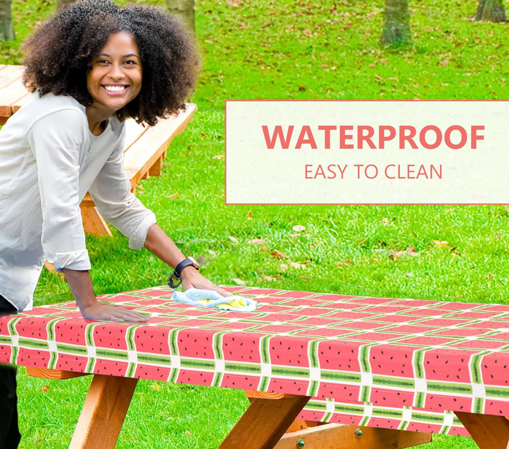 Linpro 6Ft Picnic Table Cover With Bench Covers Fitted Picnic Table Covers With Elastic Waterproof, Camping Tablecloth. Vinyl Picnic Table Tablecloth. Rv And Camping Accessories 3 Pc. Set Watermelon