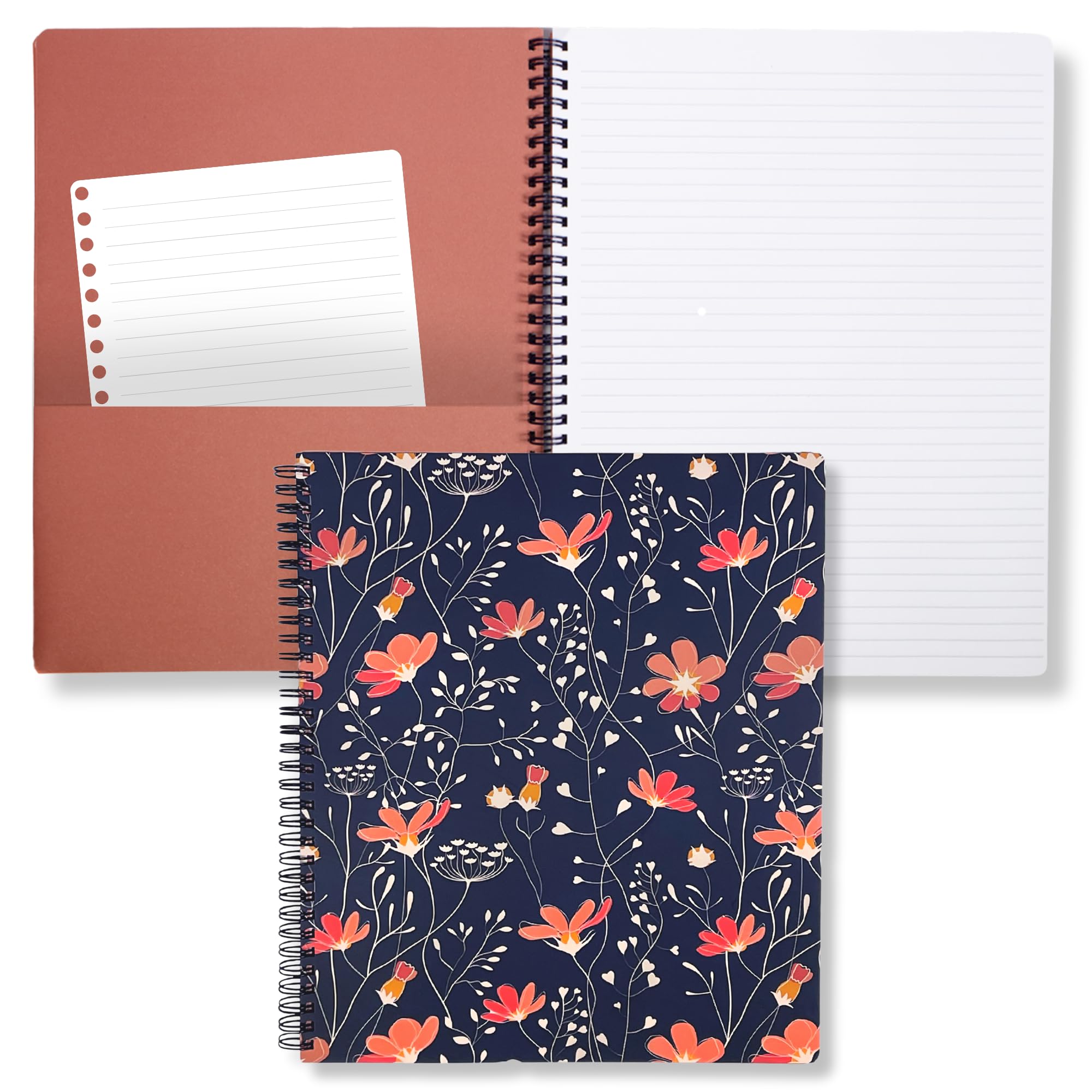 Steel Mill & Co Cute Large Spiral Notebook College Ruled, 11' X 9.5' With Durable Hardcover And 160 Lined Pages, Floral Vines