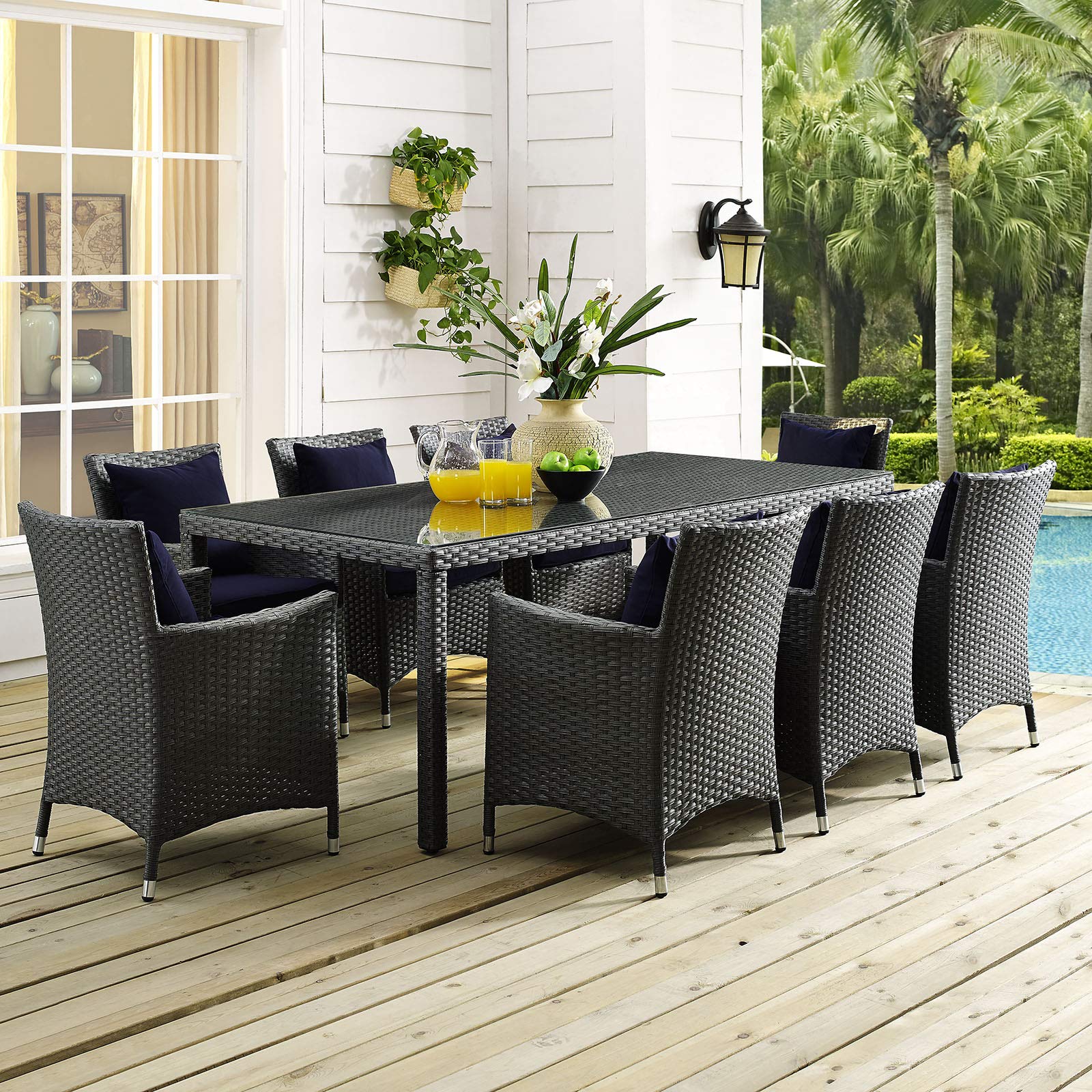Modway Sojourn Wicker Rattan Outdoor Patio 82&quot; Rectangle Dining Table in Chocolate