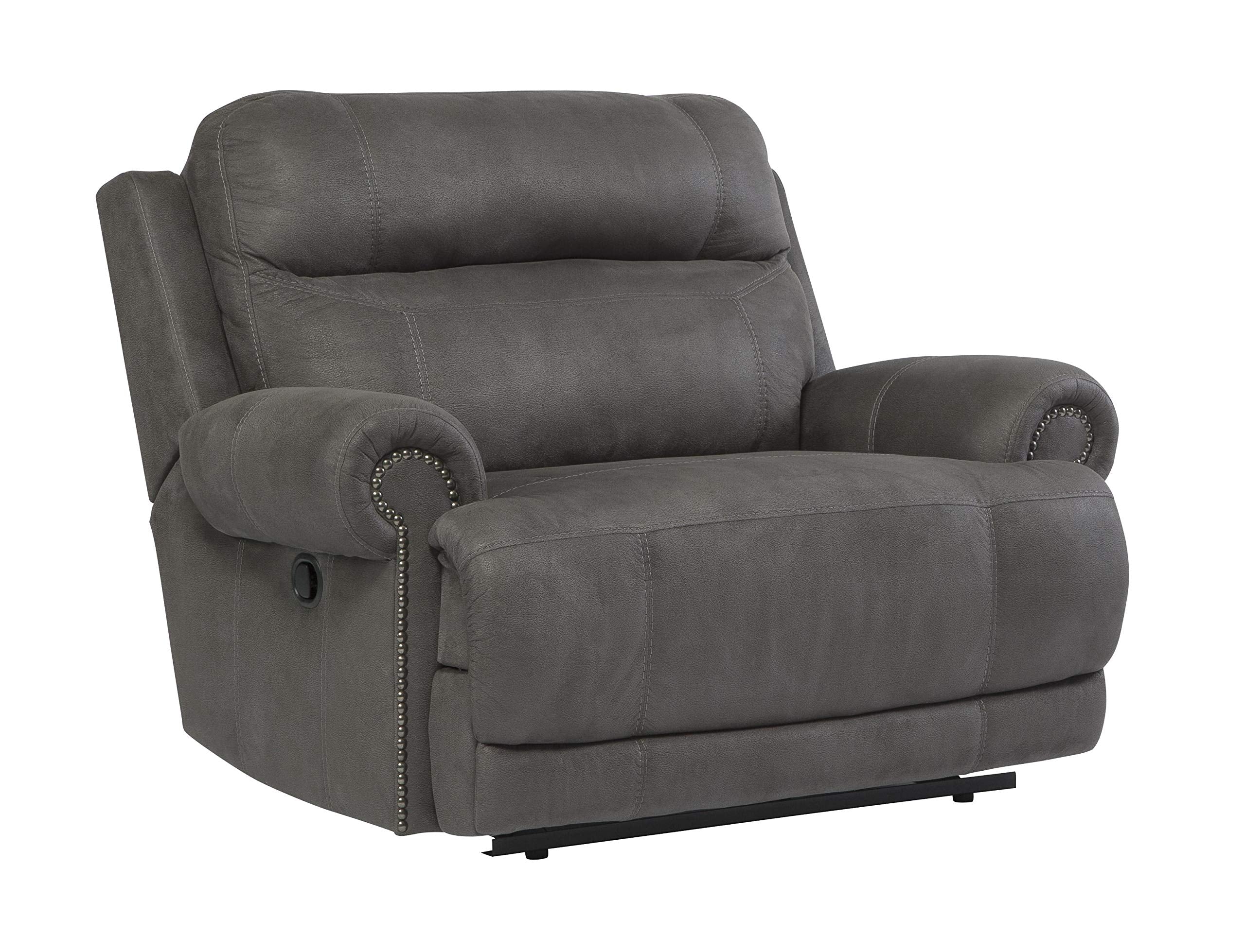 Benjara Wooden Zero Wall Recliner With Nailhead Trims And Rolled Arms, Gray