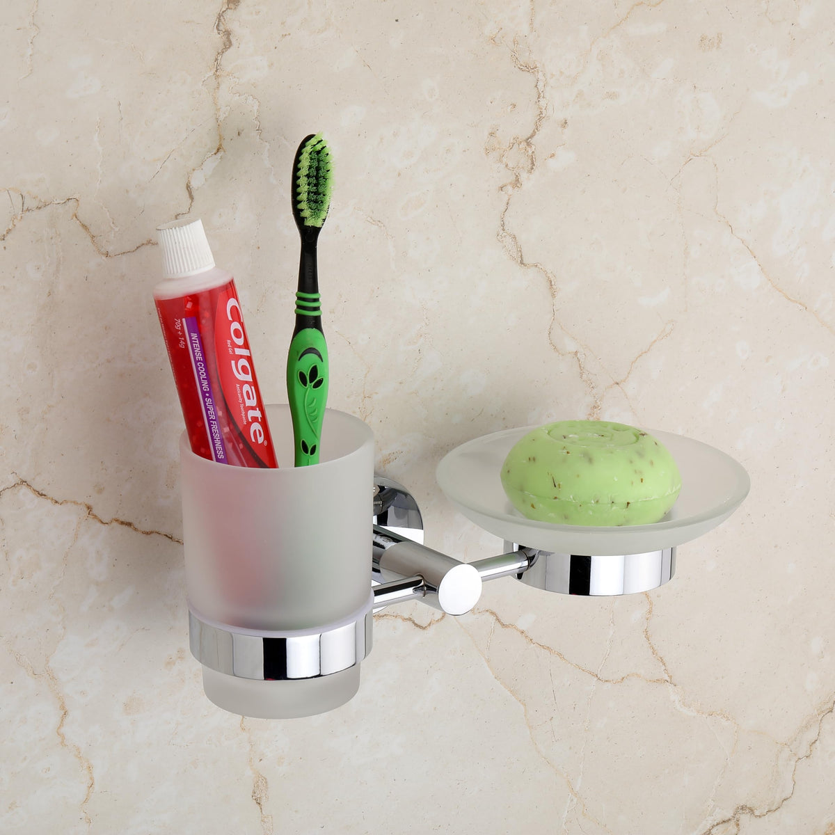 USF Bath Accessories 304 Stainless Steel Soap Dish with Tumbler Holder Glass Bathroom Soap Holder, Toothbrush Holder for Bathro