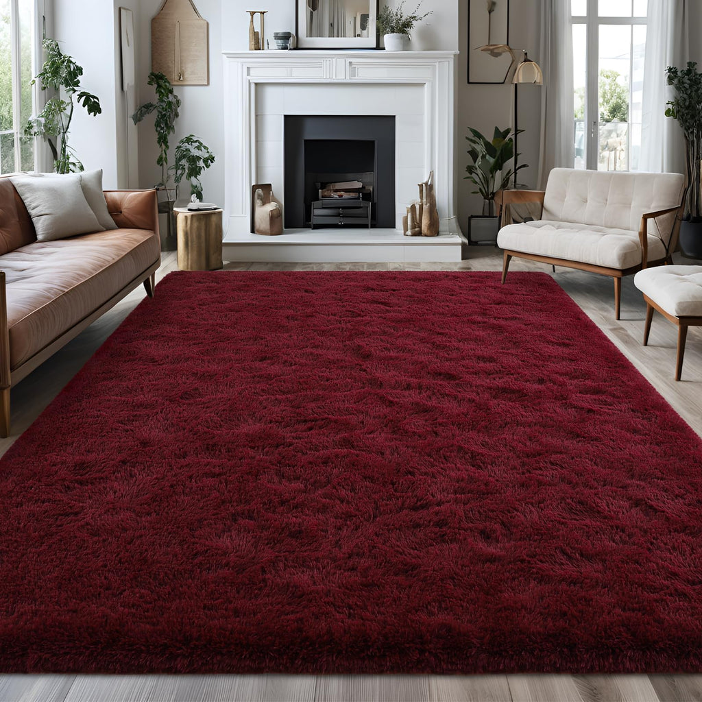Falark Large Soft Area Rugs For Bedroom Living Room, 8X10 Ft Wine Red Fluffy Rug Carpets For Girls Kids Room, Shaggy Fuzzy Indoo