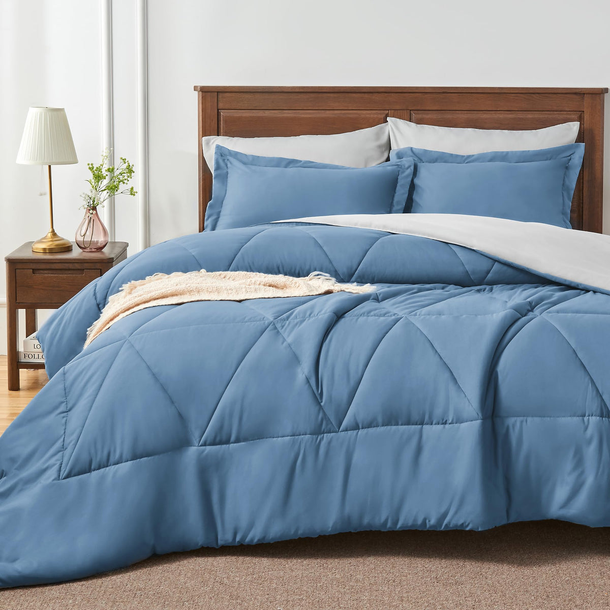 Bedelite Twin Xl Comforter Set 5 Pieces Bed In A Bag - Soft Microfiber Reversible Twin Extra Long Blue Bed Set With Comforters,