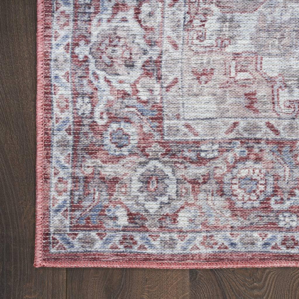 HomeRoots 533135 9 x 12 ft. Red & Ivory Floral Power Loom Distressed Washable Rectangle Area Rug