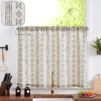 Jinchan Boho Kitchen Curtain Linen Tier Curtain Bohemian Cafe Curtain 24 Inch Geometric Striped Small Window Curtain Light Filtering Farmhouse Country Rustic For Bathroom Rv 1 Panel Black On Beige