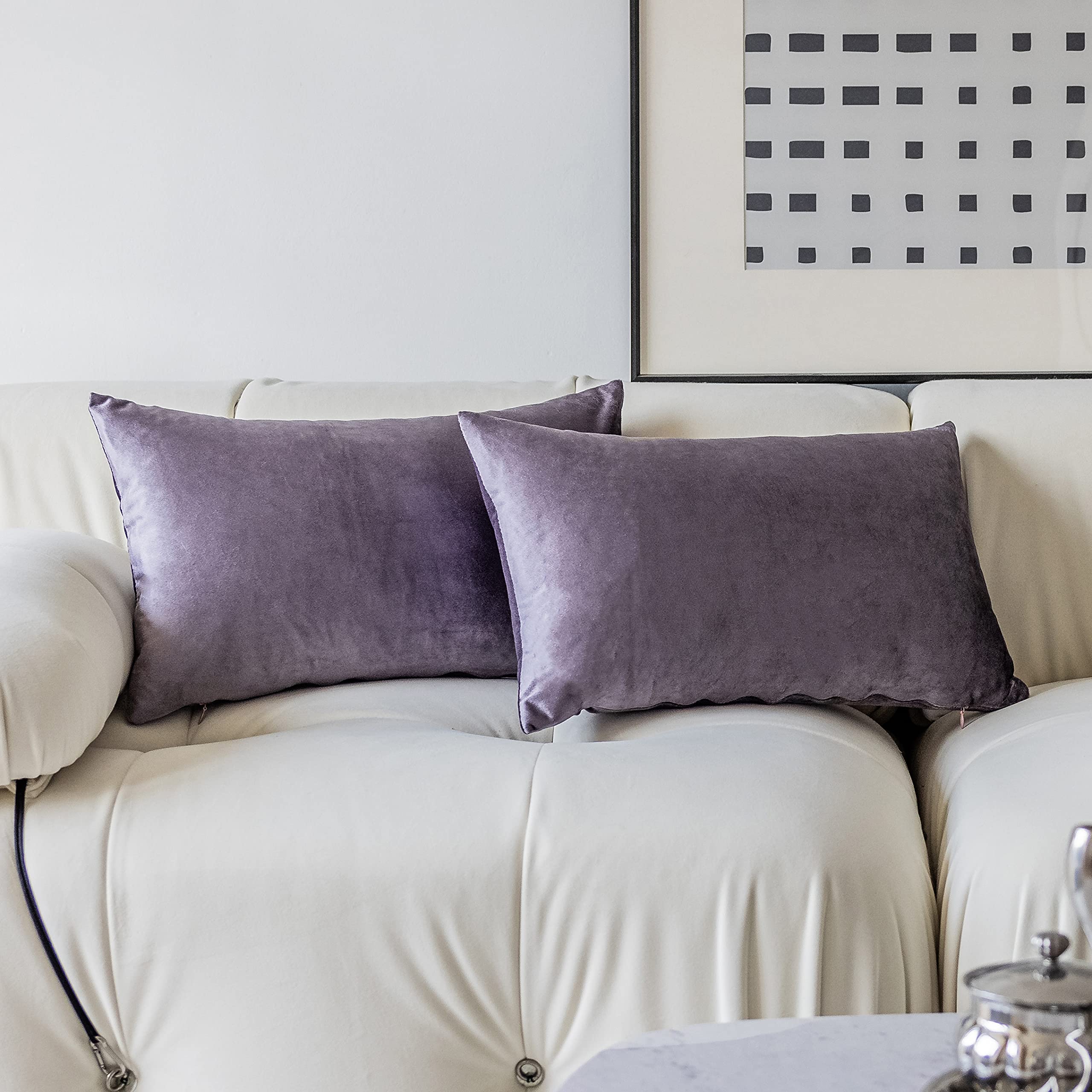 Demetex 12X20 Decorative Pillow Covers Purple Plush Throw Pillow Covers Soft Rectangular Velvet Throw Pillows Pillowcase For Cou