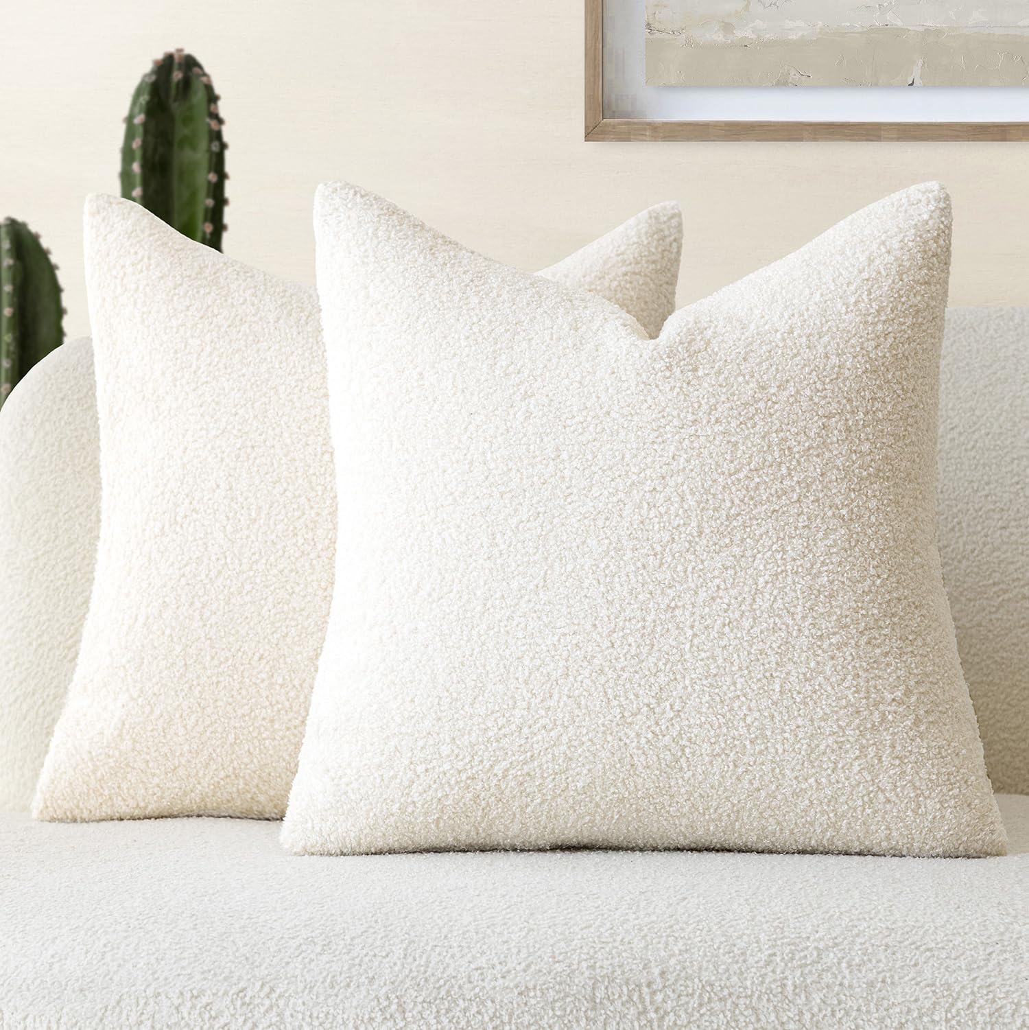 Foindtower Pack Of 2, Curly Faux Fur Decorative Throw Pillow Covers Soft Neutral Plush Cushion Case With Zipper Cozy Pillowcase