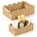 Wide Storage Baskets for Shelves Set of 2  NonTip Paper Rope Baskets with Wooden Handles, Scalloped Edge, Tight Weave, Fits 13