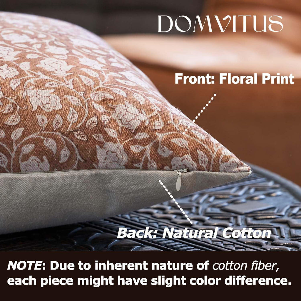 Domvitus Floral Pillow Covers 20X20, Throw Pillows For Couch, Floral Print Pillow Cover, Decorative Neutral Accent Throw Pillow Covers For Living Room, 1Pc, Brownish Orange