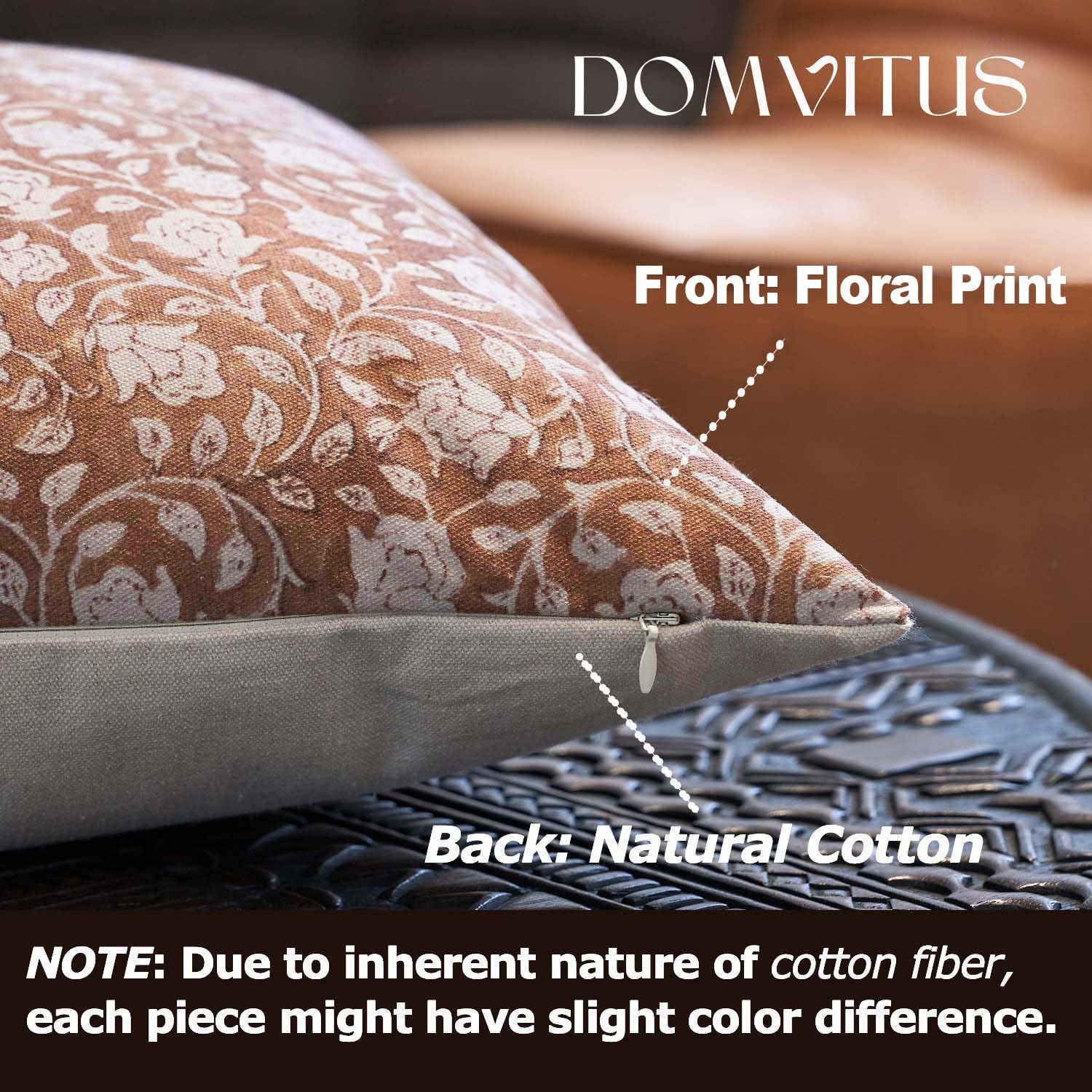 Domvitus Floral Pillow Covers 20X20, Throw Pillows For Couch, Floral Print Pillow Cover, Decorative Neutral Accent Throw Pillow Covers For Living Room, 1Pc, Brownish Orange