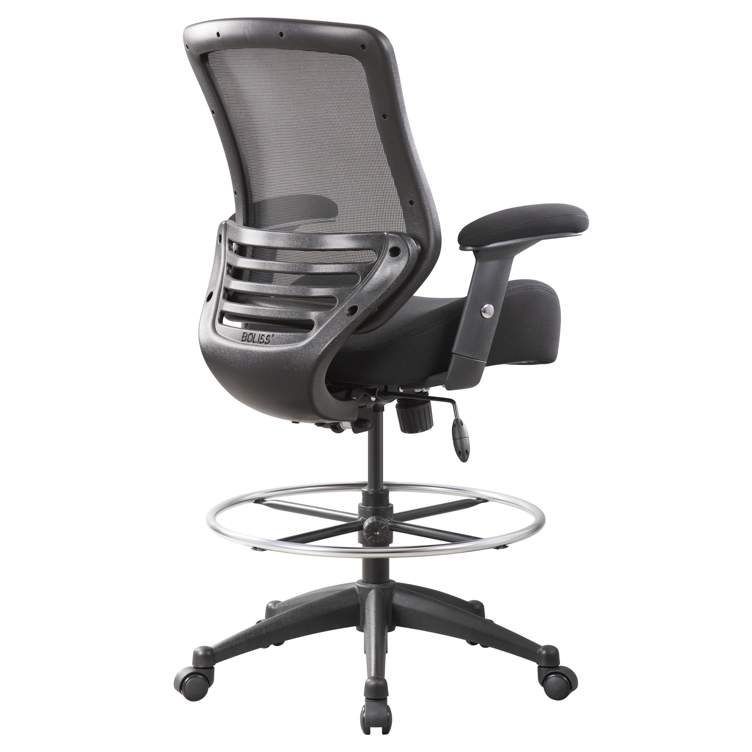 BOLISS 400lbs Mesh Ergonomic Office Drafting Chair Big Adjustable Foot Ring Height Adjustable Armrest(Black)