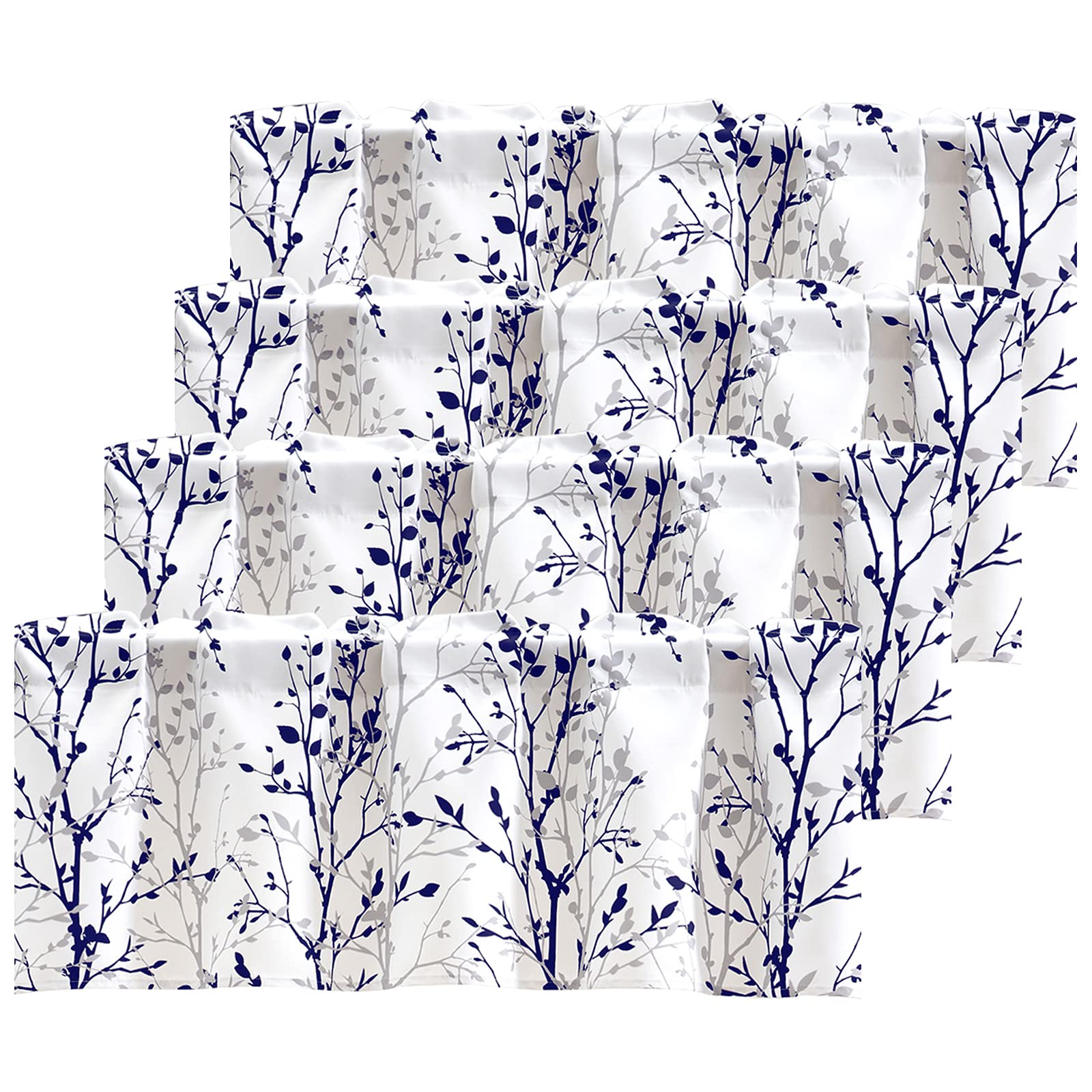 Luvyohmee Tree Branch Printed Curtain Valance, 18 Inches Long Window Treatment Valance, Navy Blue And Grey Window Valances For K
