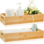2 Pcs Bamboo Toilet Tank Tray Bathroom Trays Bamboo Bathroom Organizer Wood Toilet Paper Basket with Handles Bamboo Bathroom Box