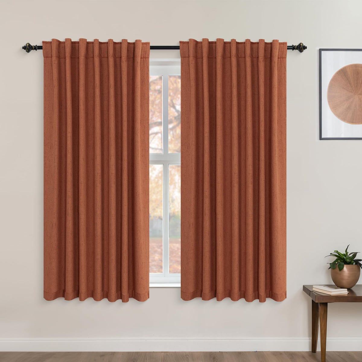 Koufall Back Tab Linen Blackout Curtains For Living Room-Terracotta-52X54