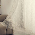 Deeprove Ivory Lace Curtains 96 Inches Long 2 Panels Set, Sheer Accent Florals Embroidery Vintage Window Panel Treatment Pair Dr
