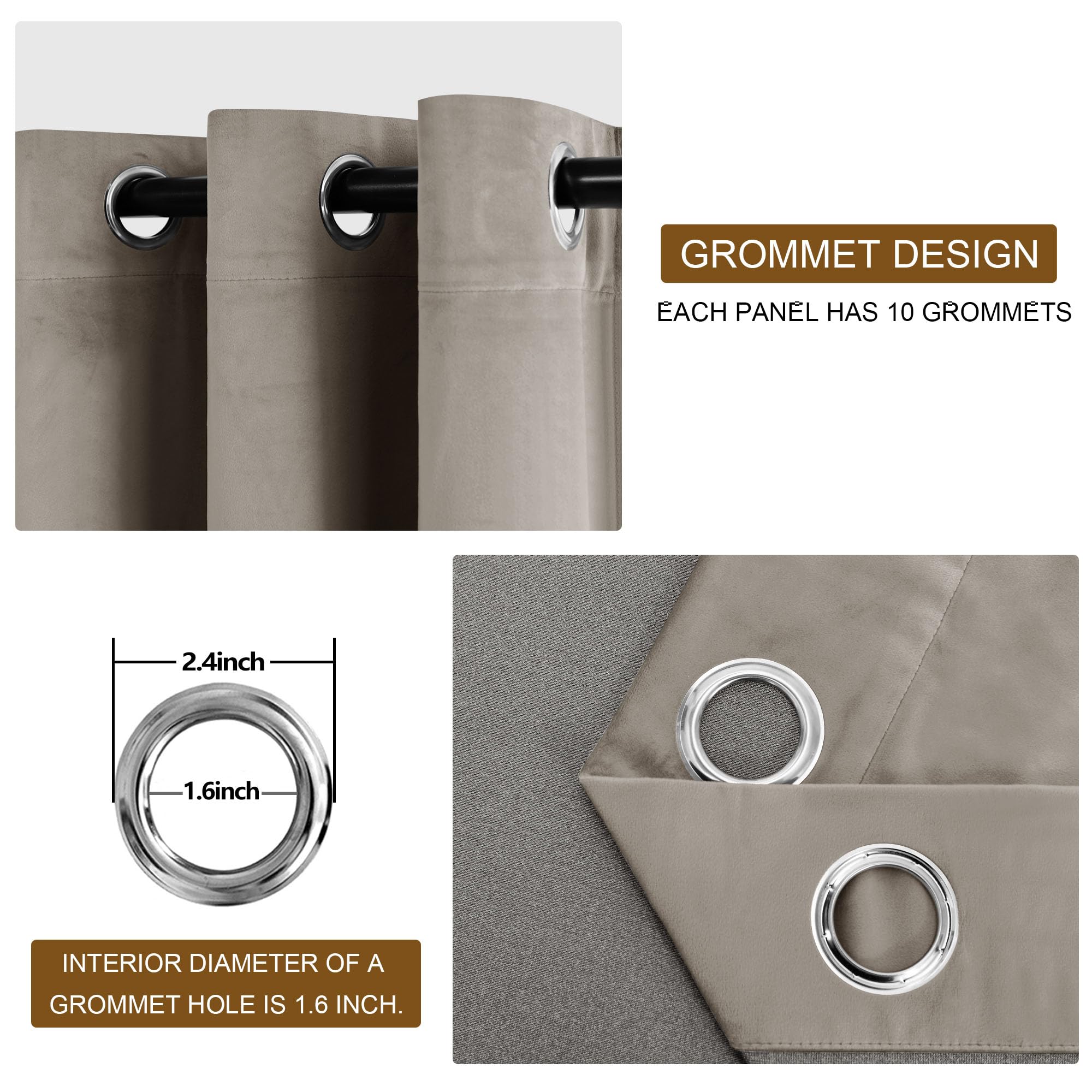 Dwcn Velvet Curtains Extra Wide - Taupe Elegant Super Soft Bundleable Room Darkening Window Curtains Grommet Design Neutral Styl