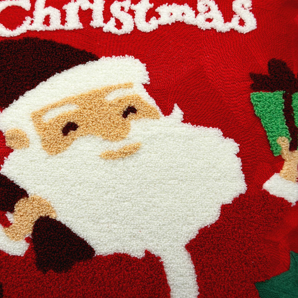 Alysheer Merry Christmas Santa Embroidered Decorative Throw Pillow Cover 18X18, Extra Thick Tufted Cozy Warm Cotton Cushion Case