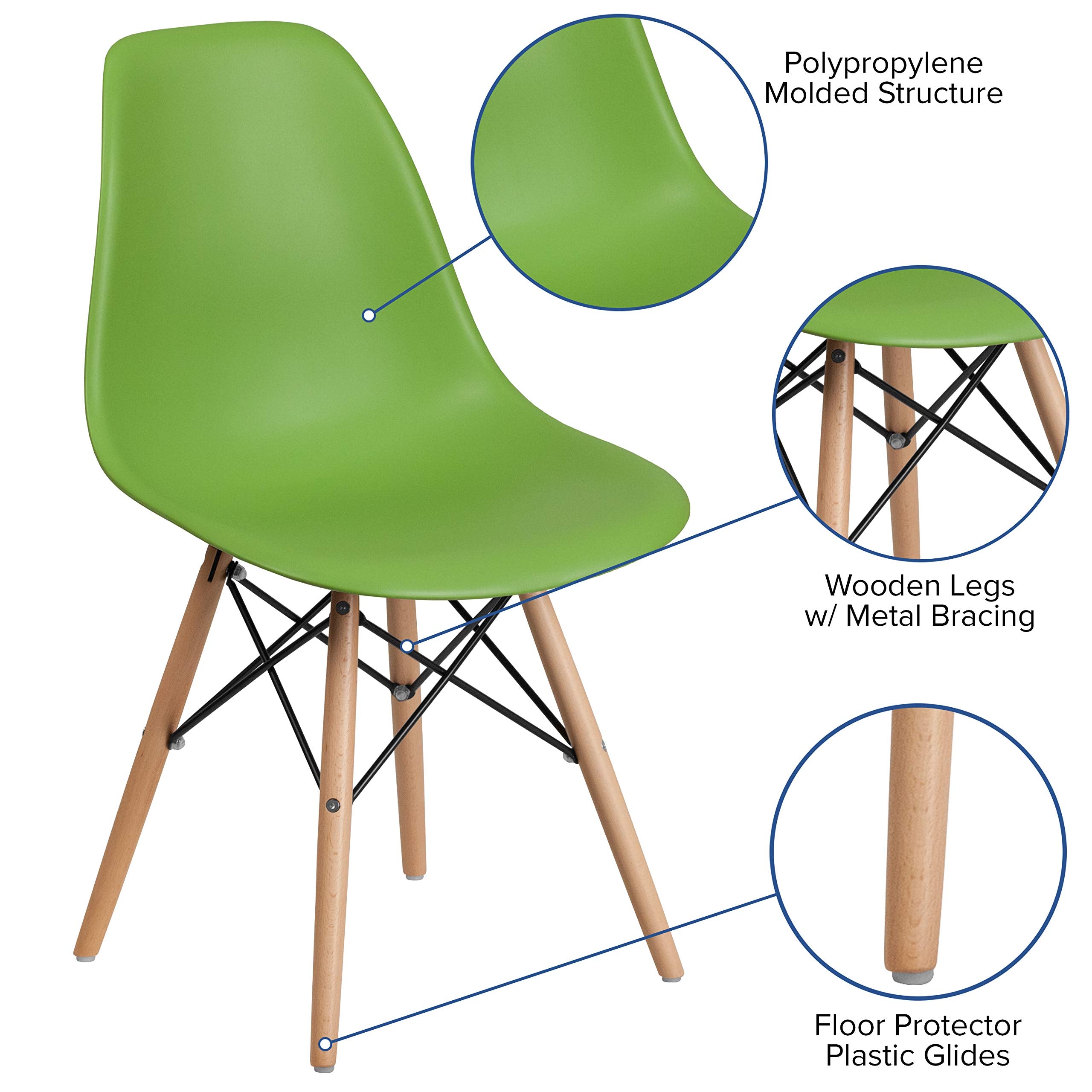 Flash Furniture Elon Series Green Plastic Chair With Wooden Legs, 22.5&quot;D X 18.25&quot;W X 31.5&quot;H