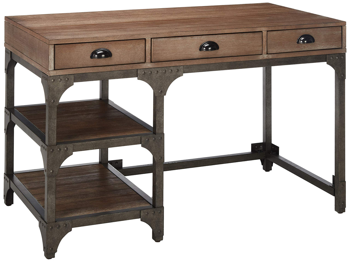 HomeRoots Furniture Weathered Oak & Antique Silver Desk, Multicolor