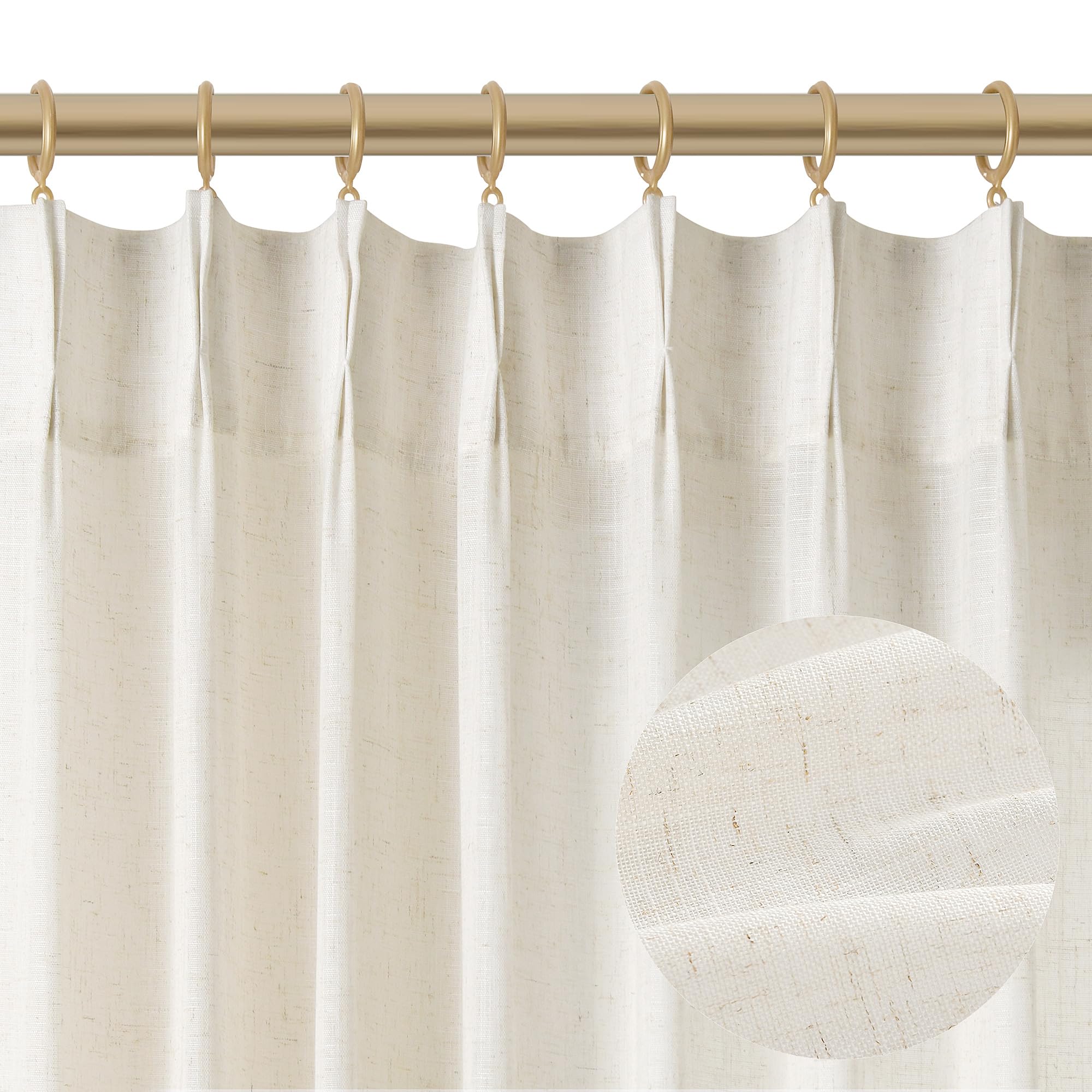 Joywell Linen Pinch Pleated Window Curtains 96 Inches Long,Back Tab Clip Rings Light Filtering Drapes With Hooks For Master Bedr