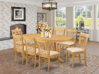 East West Furniture VANO9-OAK-C 9 Piece Dining Set Includes an Oval Dining Table with Butterfly Leaf and 8 Linen Fabric Kitchen Room Chairs, 40x76 Inch, Oak