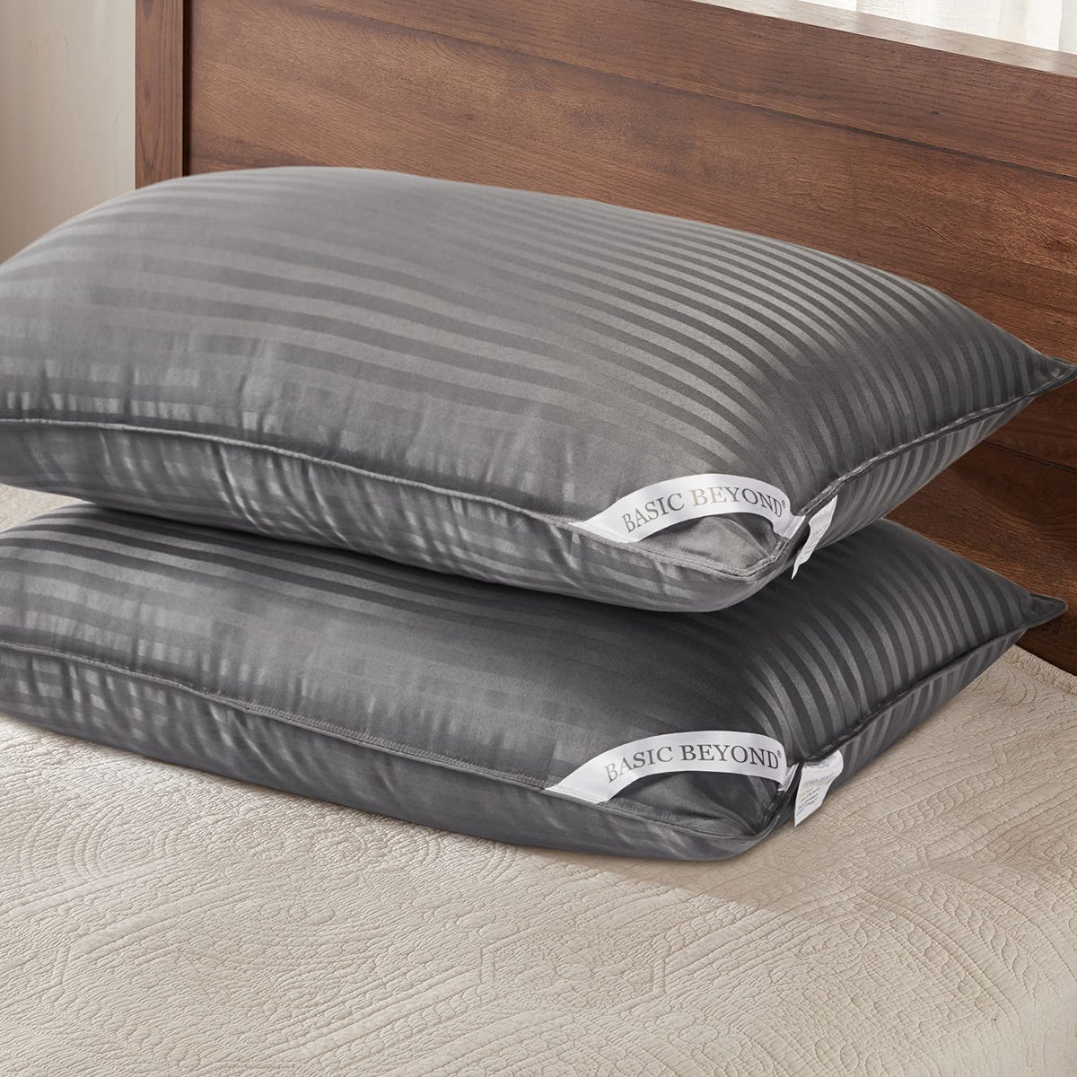 Basic Beyond Queen Size Pillows For Sleeping - Soft Down Alternative Pillows Luxury Hotel Collection Bed Pillows Queen Size Set