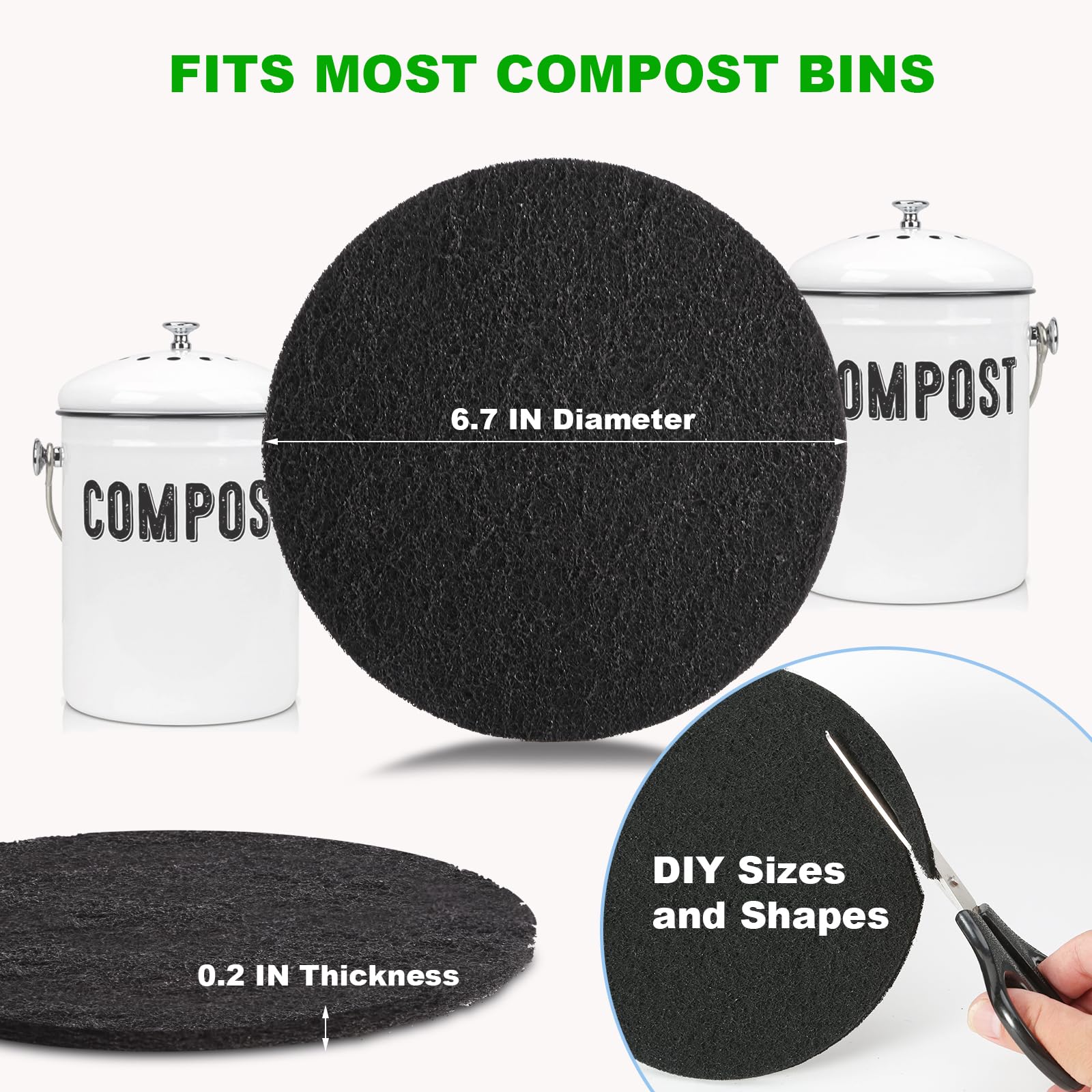 Hsobope Charcoal Filters for Kitchen Compost Bin - 10 Pack, 6.7 Inch Round, Activated Charcoal, Black
