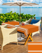 Fall Outdoor Tablecloth With Umbrella Hole, Farmhouse Orange White Stripe Rectangle Tables Zippered Table Cloth Waterproof Table