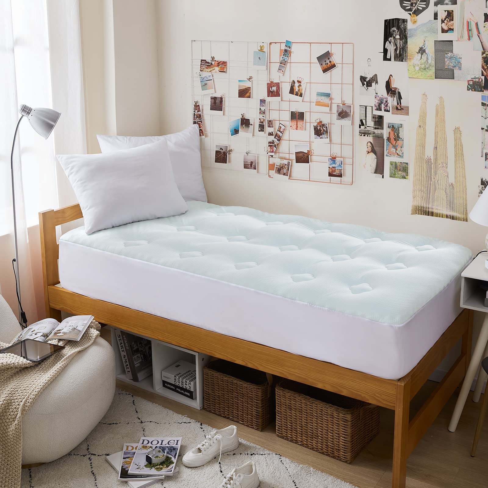 Hansleep Memory Foam Mattress Topper Twin Xl, Cooling Mattress Pad For College Dorm Single Bed, Breathable Twin Extra Long Mattr
