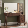 T4TREAM 48 Fluted Makeup Vanity Desk with Large 36 Mirror and Lights, Modern Glass Top Big Vanity Table w/5 Drawers & Adjustable