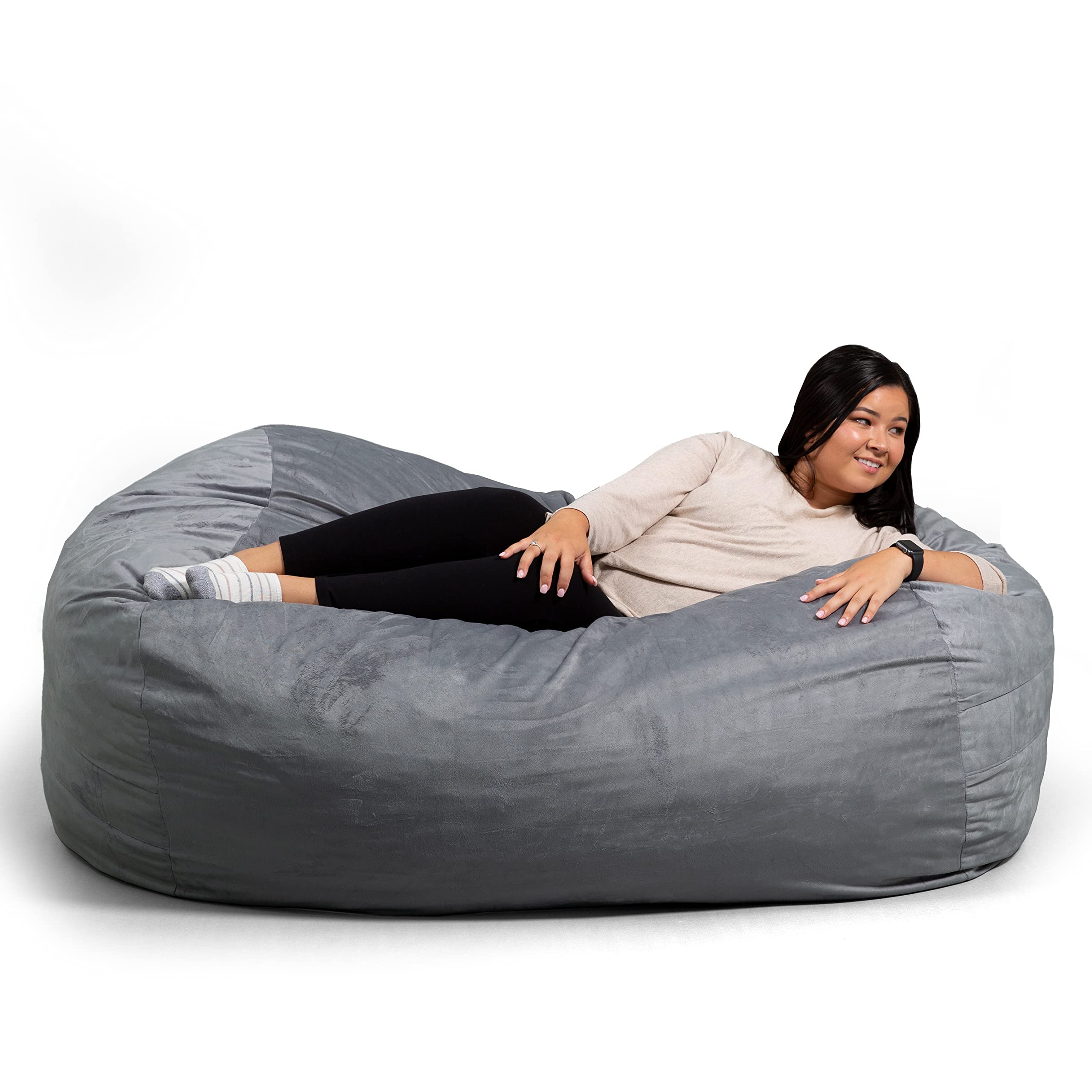 Big Joe Fuf Xl Foam Filled Bean Bag Chair With Removable Cover, Gray Plush, 5Ft Giant