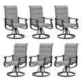 Udpatio Patio Swivel Dining Chairs Set Of 6, Outdoor Swivel Chairs High Back With All Weather Padded Textilene, Metal Rocking Frame For Lawn Garden Backyard, Grey White