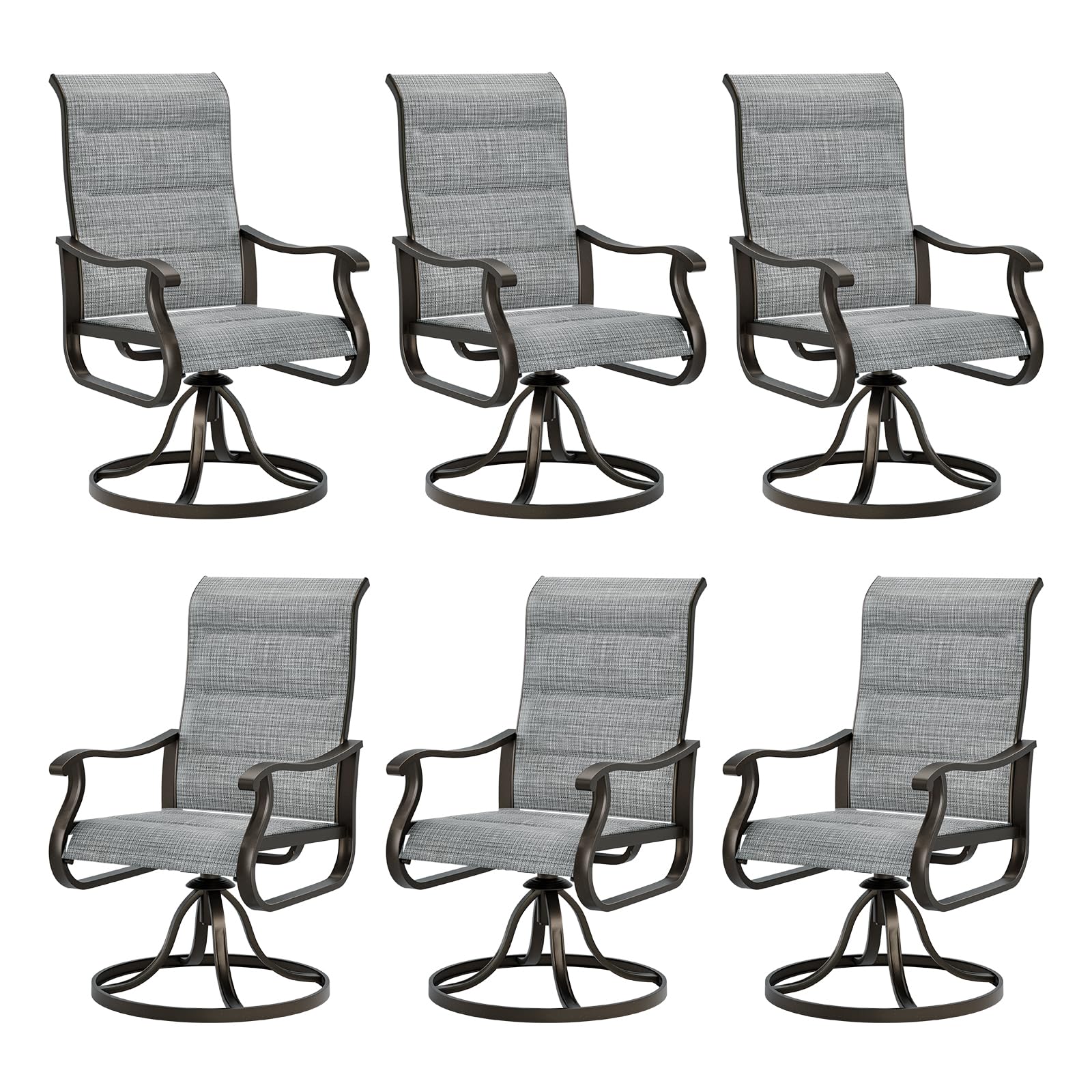Udpatio Patio Swivel Dining Chairs Set Of 6, Outdoor Swivel Chairs High Back With All Weather Padded Textilene, Metal Rocking Frame For Lawn Garden Backyard, Grey White