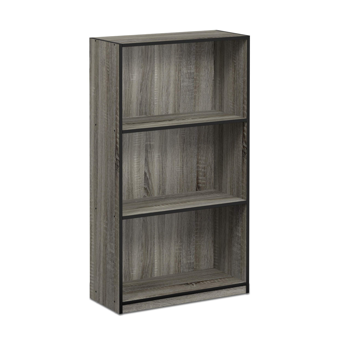 Furinno Basic 3-Tier Bookcase Storage Shelves, French Oak Grey/Black