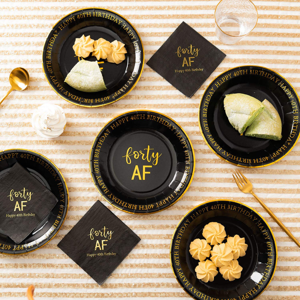 Crisky 40Th Birthday Plates Black And Gold Dessert, Buffet, Cake, Lunch, Dinner Plates For 40Th Birthday Decorations Party Suppl