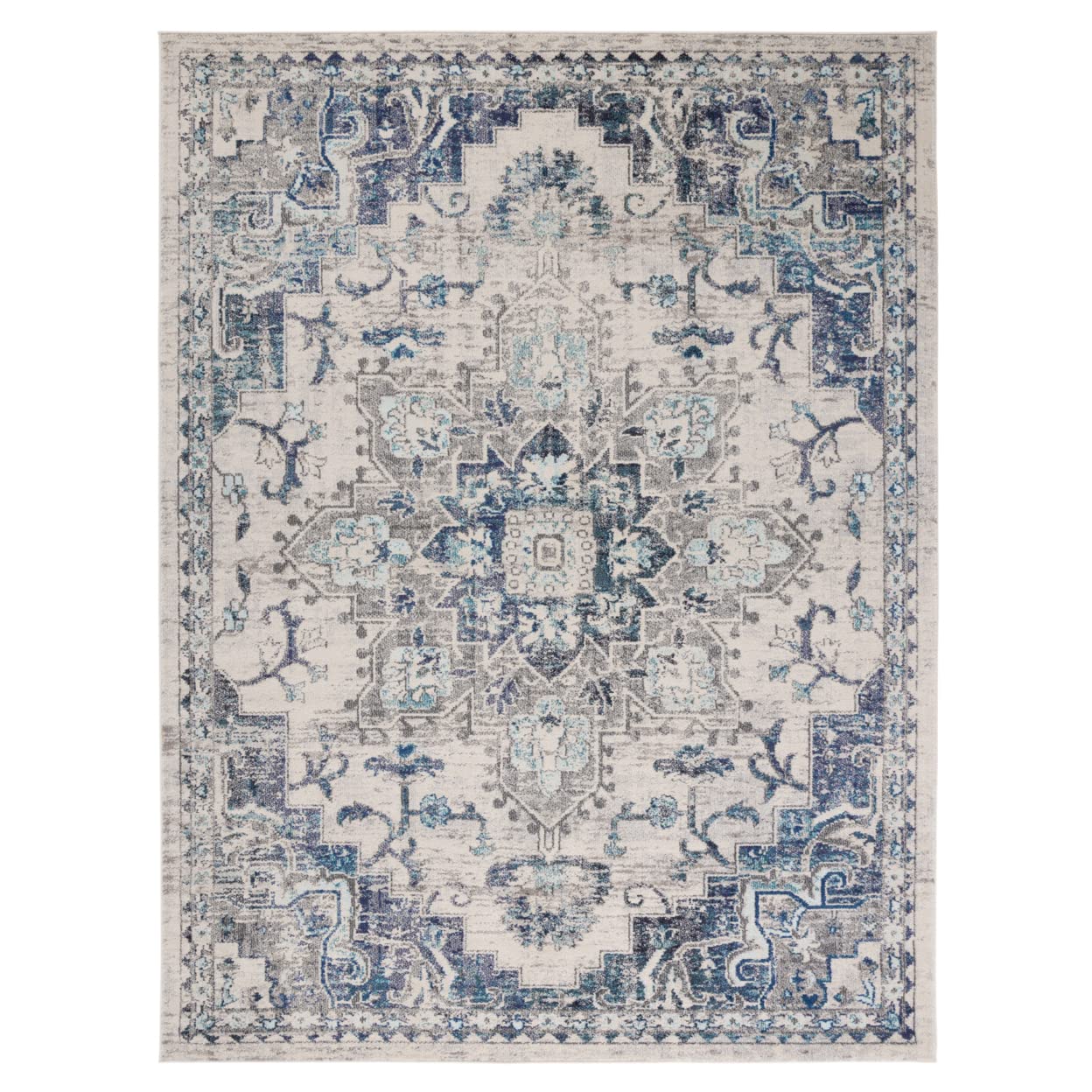 SAFAVIEH Madison Collection X-Large Area Rug - 12 x 18, Ivory & Grey, Boho Chic Medallion Distressed Design, Non-Shedding & Ea