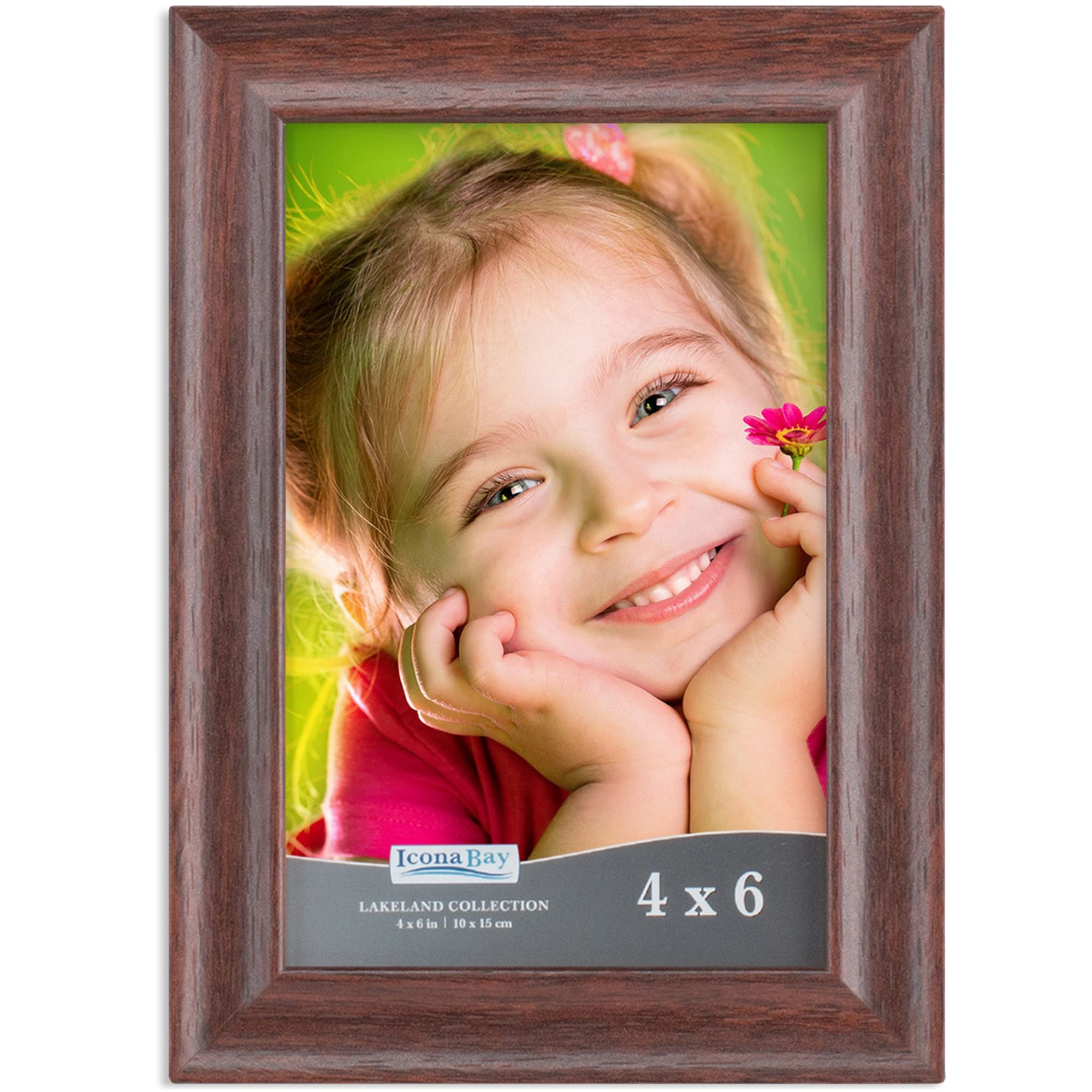 Icona Bay 4x6 Teak Wood Finish Picture Frame - Contemporary Photo Frame 4 x 6 - Composite Wood Frame for Walls or Tabletop - Lak