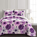 Lush Decor Leah Reversible Floral Quilt Set, 3 Piece Set, Full/ Queen, Gray & Purple - Charming Floral Bedding Set - Large Bloom